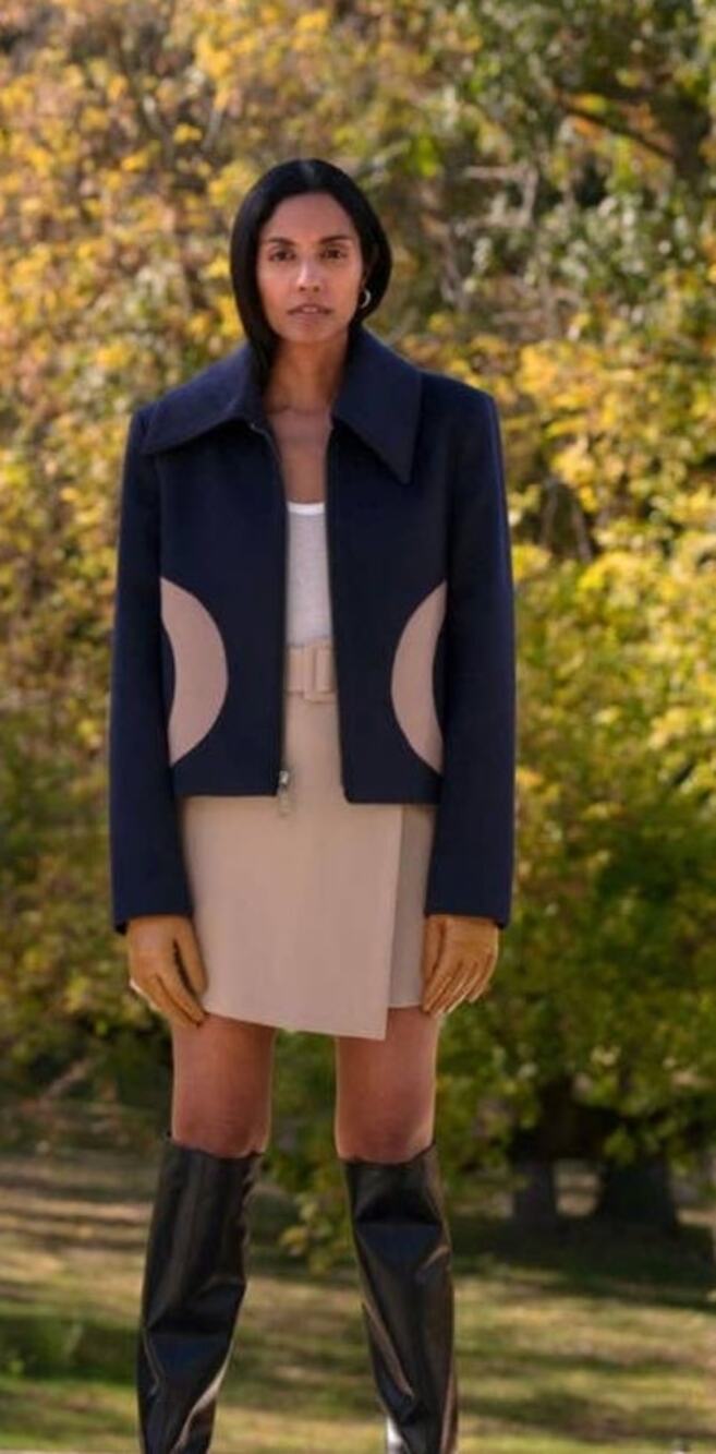 WAS HIM Navy and Camel Wool Blend Cropped Single Breast Coat - S